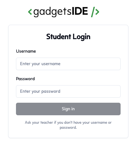 Student login screen showing only username and password fields with no email or personal information required